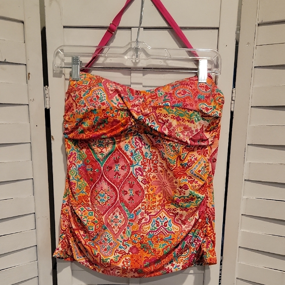 Lauren Ralph Lauren Pink Green And Blue Tankini Bathing Suit Top Size 12